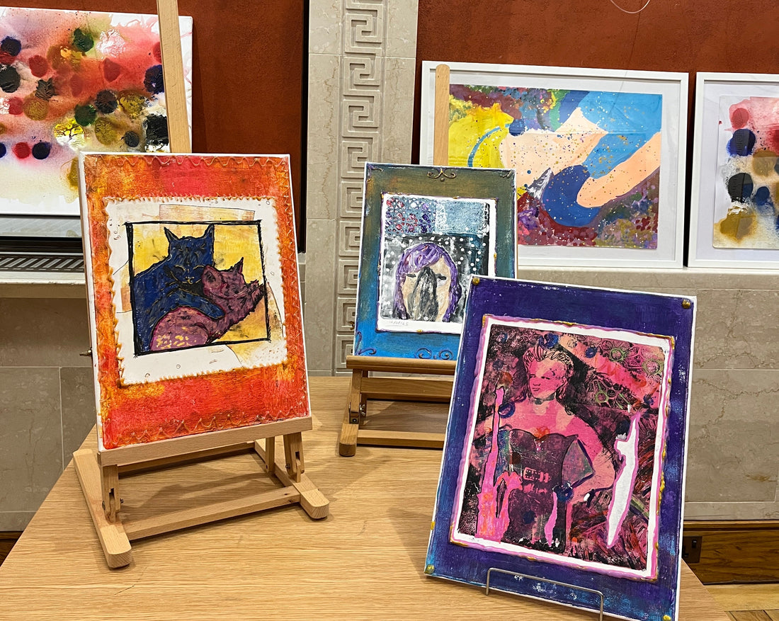 Artwork by young people displayed at the Arts Care Twilight Zone Project exhibition in Stormont.