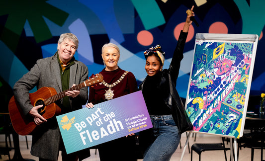 Volunteers preparing for Fleadh Cheoil na hÉireann in Belfast city centre